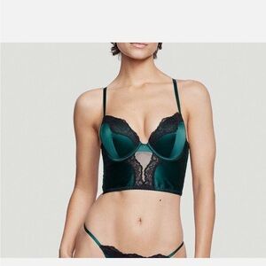 Victoria's Secret Very Sexy Green/ Black Satin and Lace Bra